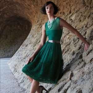 Anthropologie Emerald Green Caridad Ruffles Dress